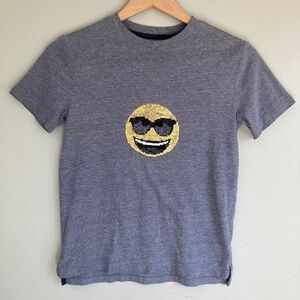 Cat & Jack Emoji Boys T-Shirt Size M (8-10) Grey with Sequin Smiley Face